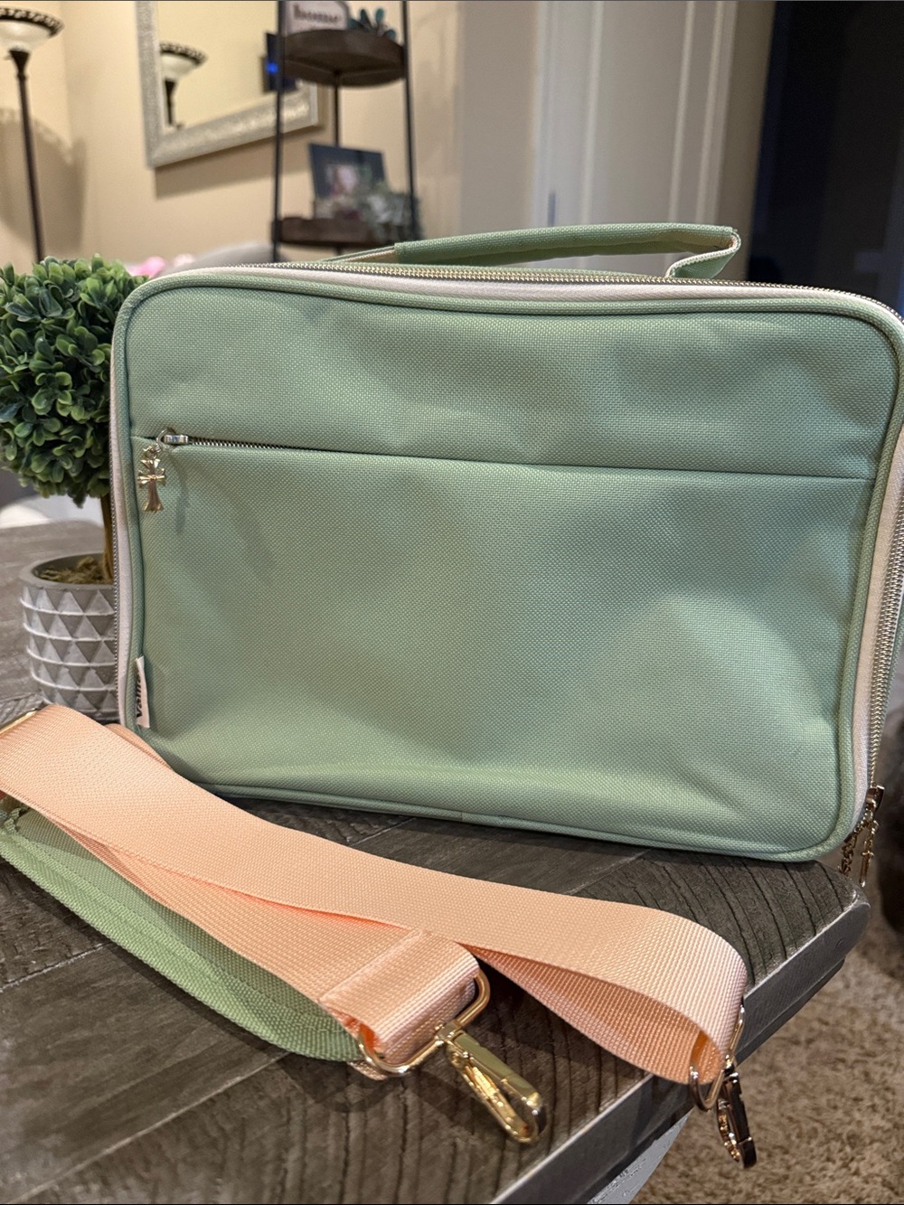Bible Case - Crossbody or Shoulder Strap -  Sage Green/Peach Strap - New!